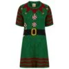 Womens Elf Jumper Dress Santas Little Helper With Gold Bells