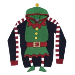 Unisex Novelty Hooded Christmas Jumper Elf Body With Legs