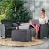 Keter Rosalie 2 Seater Balcony Set Storage Table Grey Rattan