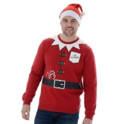 Mens Novelty Santa Mr Claus Christmas Jumper Sweatshirt & Hat