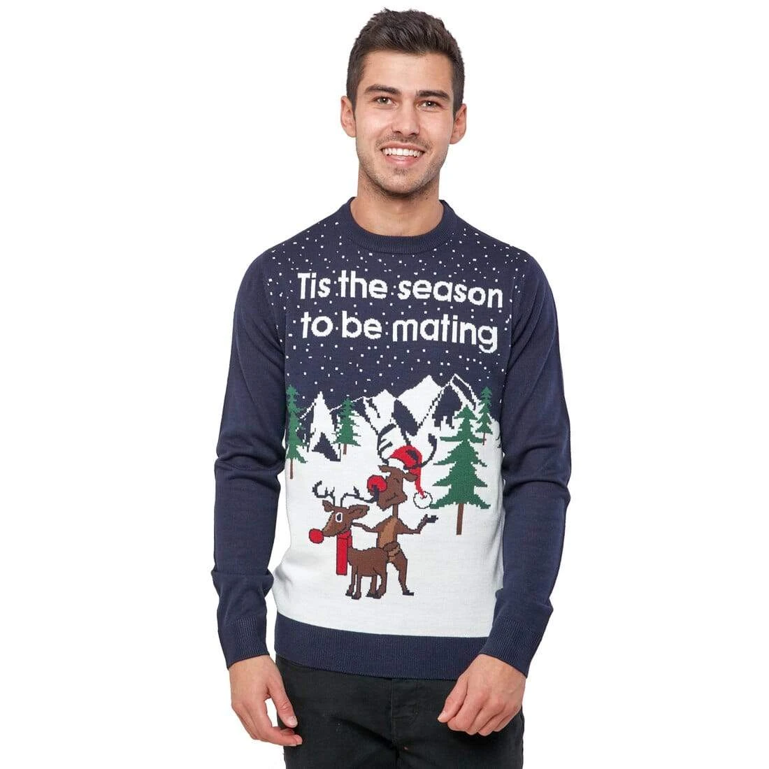 Mens Christmas Jumper Rude Reindeer Xmas Navy Adult Party Fun 1 Mens Christmas Jumper Rude Reindeer Xmas Navy Adult Party Fun