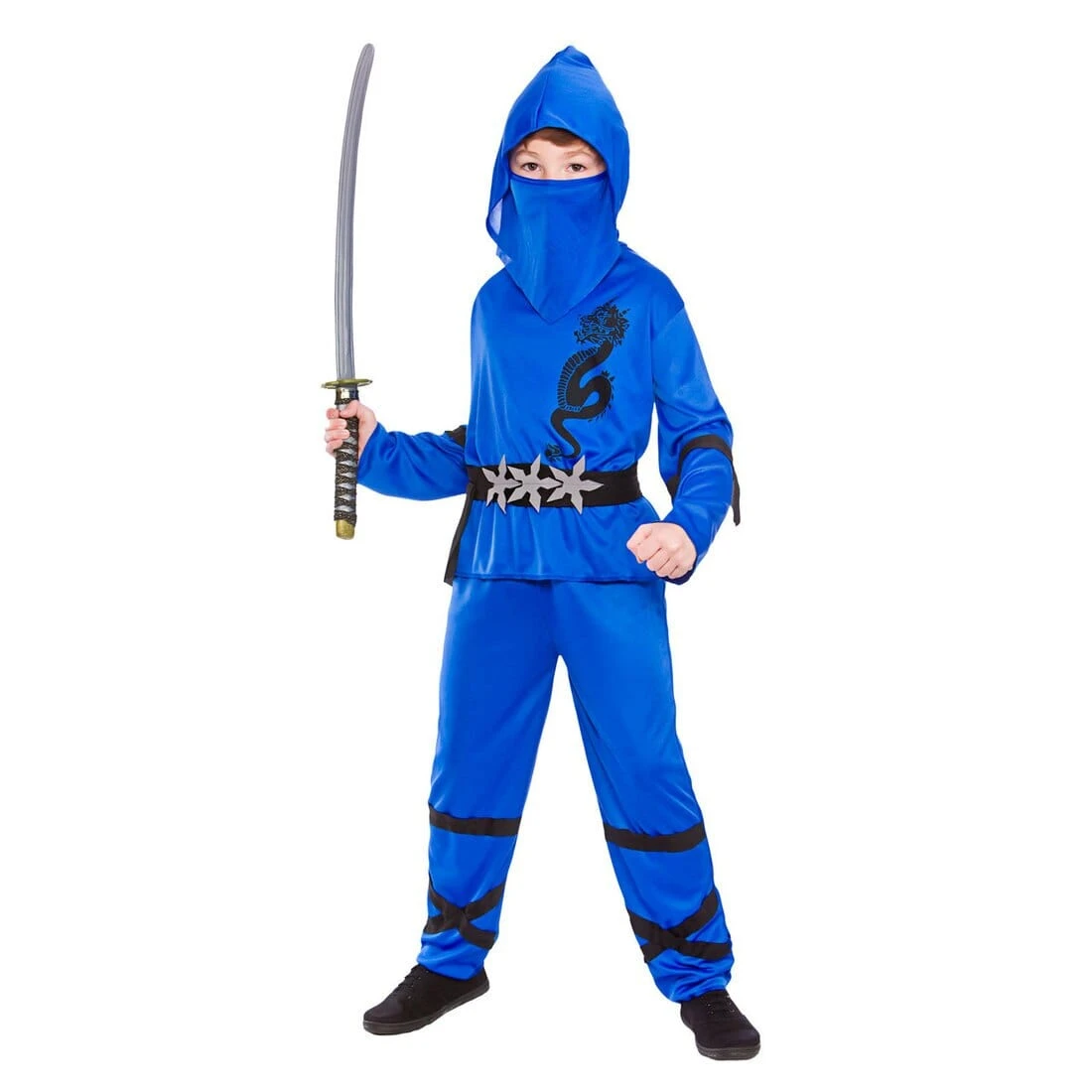 Boys Power Ninja Japanese Fighter Blue Halloween Costume 1 Boys Power Ninja Japanese Fighter Blue Halloween Costume