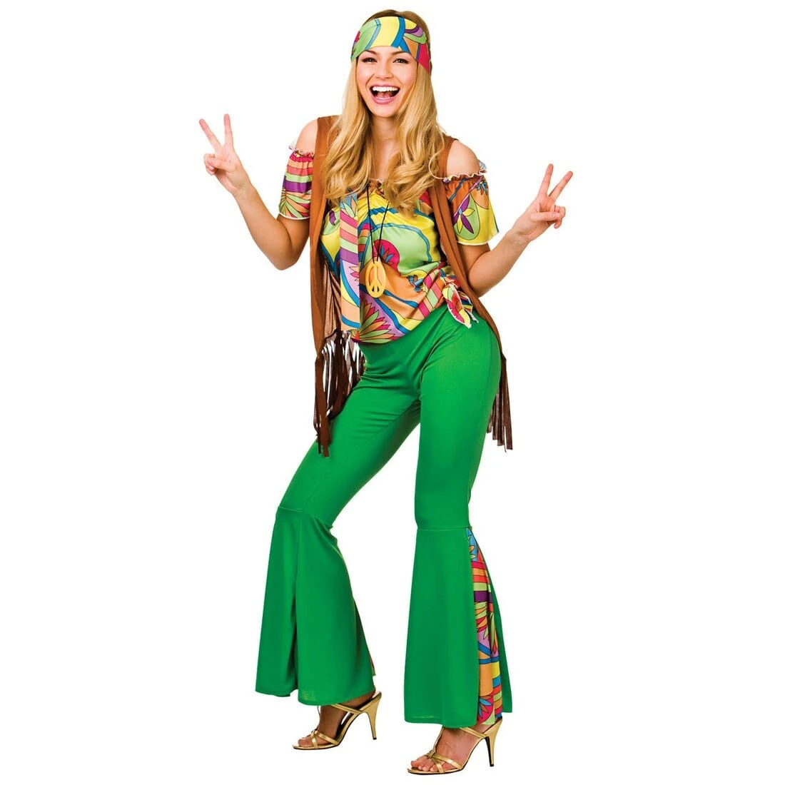 Womens Groovy Hippy Fancy Dress Party Halloween Costume 1 Womens Groovy Hippy Fancy Dress Party Halloween Costume