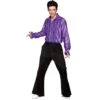 Mens 1970s Purple Disco Fever Shirt Halloween Costume