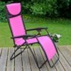 Garden Recliner Chair Zero Gravity Reclining Relaxer Padded Seat In Pink
