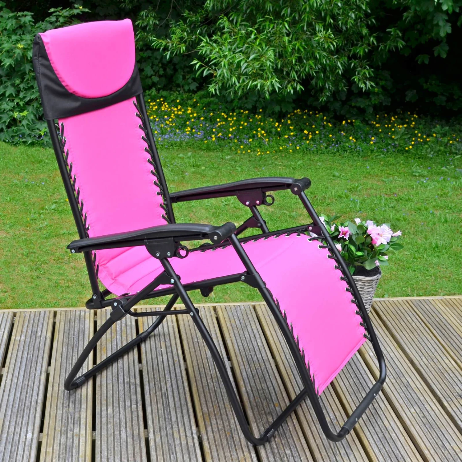 Garden Recliner Chair Zero Gravity Reclining Relaxer Padded Seat In Pink 1 Garden Recliner Chair Zero Gravity Reclining Relaxer Padded Seat In Pink