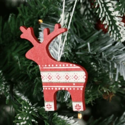 Set Of 6 Wooden Reindeer Christmas Tree Decorations Boxed -XS-Stock XS4517