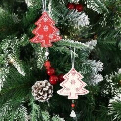 Set Of 6 Wooden Tree Christmas Tree Decorations Boxed 7 Set Of 6 Wooden Tree Christmas Tree Decorations Boxed -XS-Stock XS4519 2
