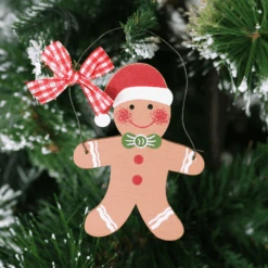Set Of 6 Gingerbread Man Xmas Tree Decorations Wooden Boxed -XS-Stock XS4521