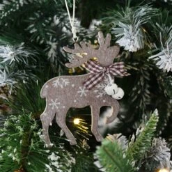 Set Of 6 Reindeer Christmas Tree Decorations Wooden Boxed -XS-Stock XS4530