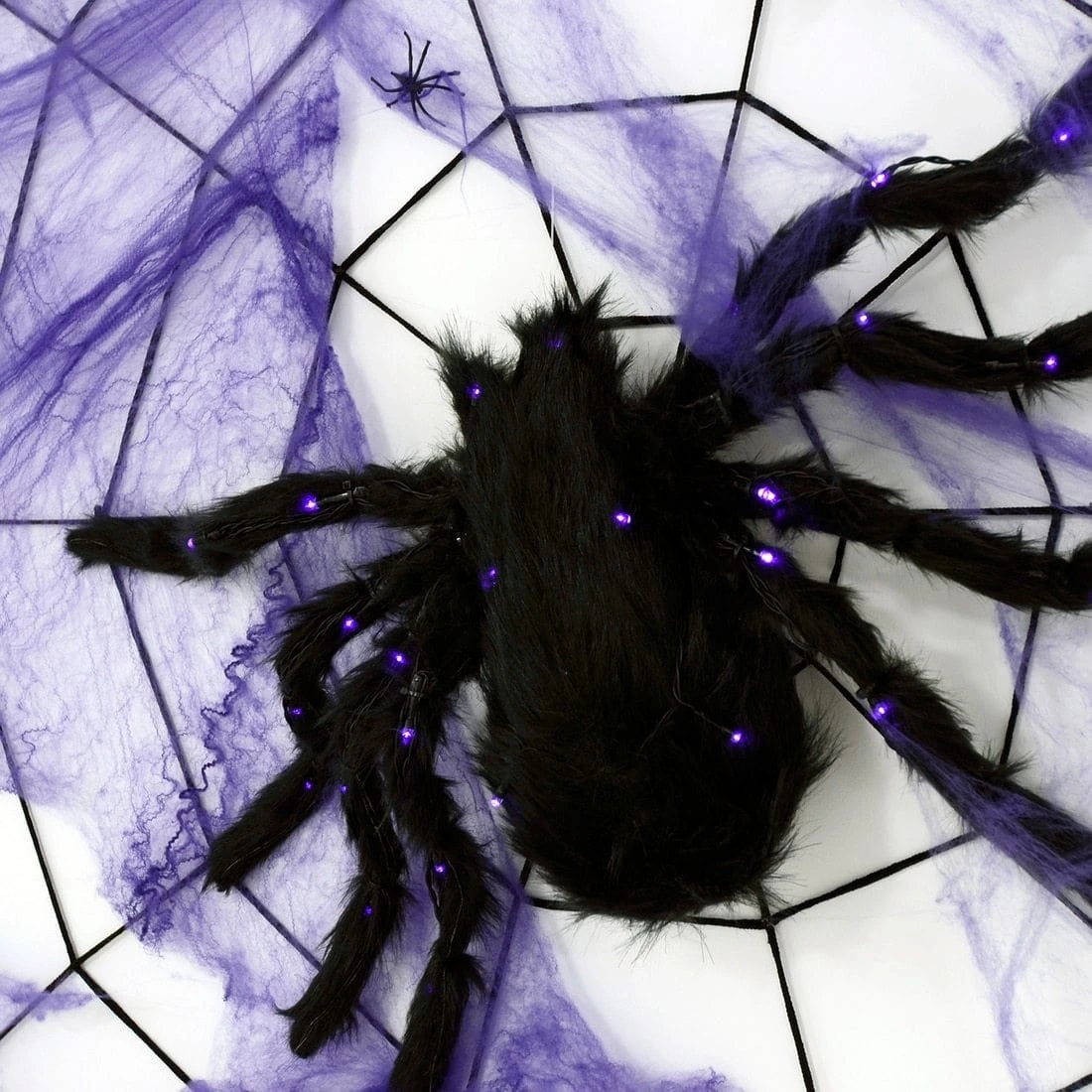 Purple LED Black Spider Halloween Decoration With Web 3 Purple LED Black Spider Halloween Decoration With Web - Image 3