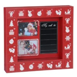 Wooden Red And White Xmas Photo Advent Calendar With Drawers