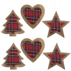 Set Of 6 Tartan Wooden Hanging Christmas Tree Decorations -XS-Stock XS5263 1600 1 74427.1508510439.1100.1100