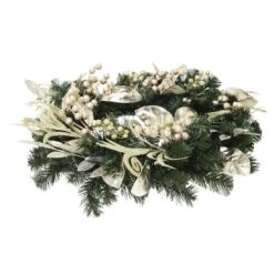 Christmas Wreath Pre-Lit Silver Gold Leaf Berries 60cm (2ft) -XS-Stock XS5819 1600 4 41658.1539337941.1100.1100