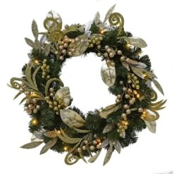 Christmas Wreath Pre-Lit Silver Gold Leaf Berries 60cm (2ft) -XS-Stock XS5819 1600 5 01514.1539340150.1100.1100