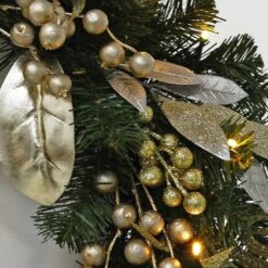 Christmas Wreath Pre-Lit Silver Gold Leaf Berries 60cm (2ft) -XS-Stock XS5819 1600 6 32683.1539340807.1100.1100