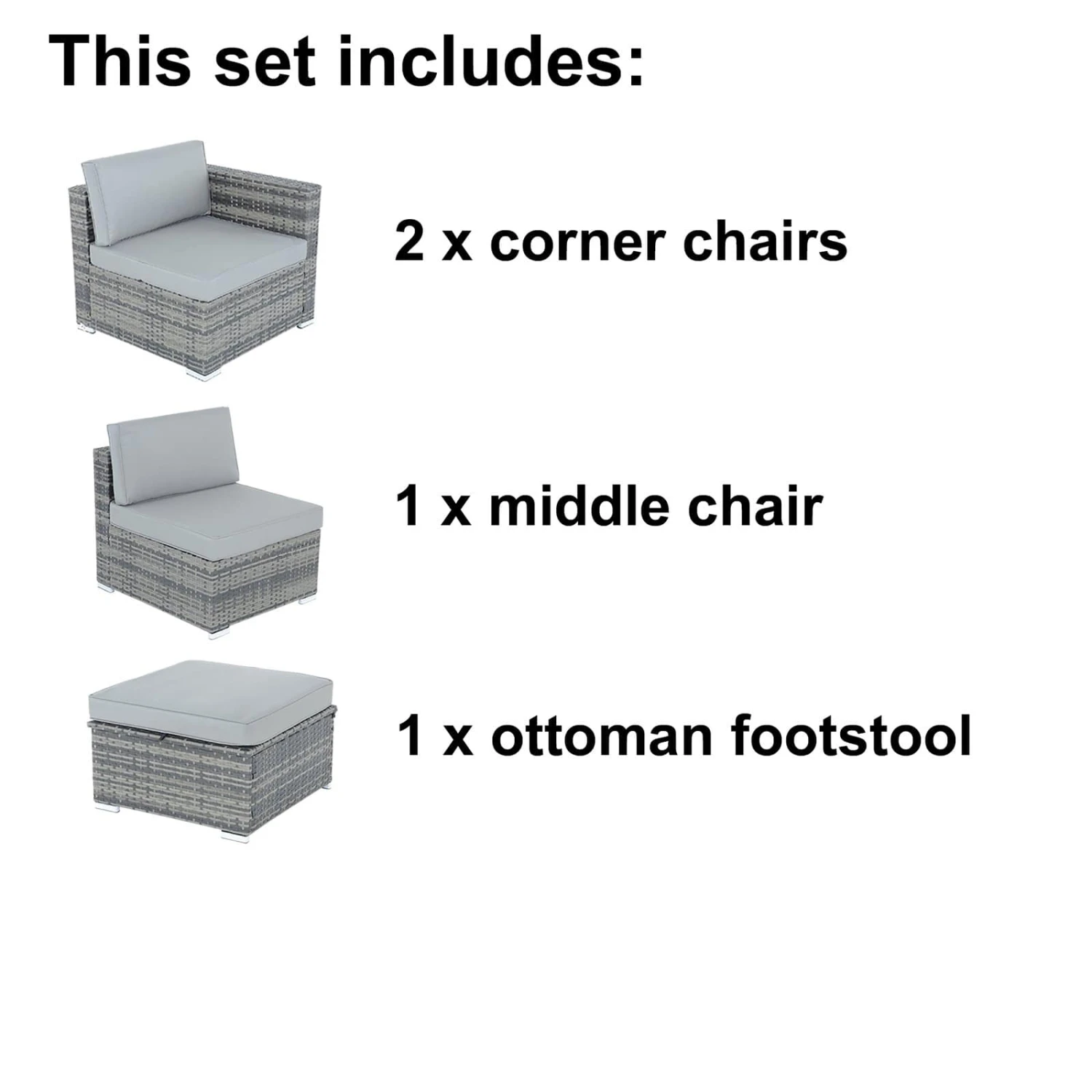 Azuma Monaco 4 Pc Grey Rattan Garden Sofa Set Ottoman Seat 8 Azuma Monaco 4 Pc Grey Rattan Garden Sofa Set Ottoman Seat - Image 8