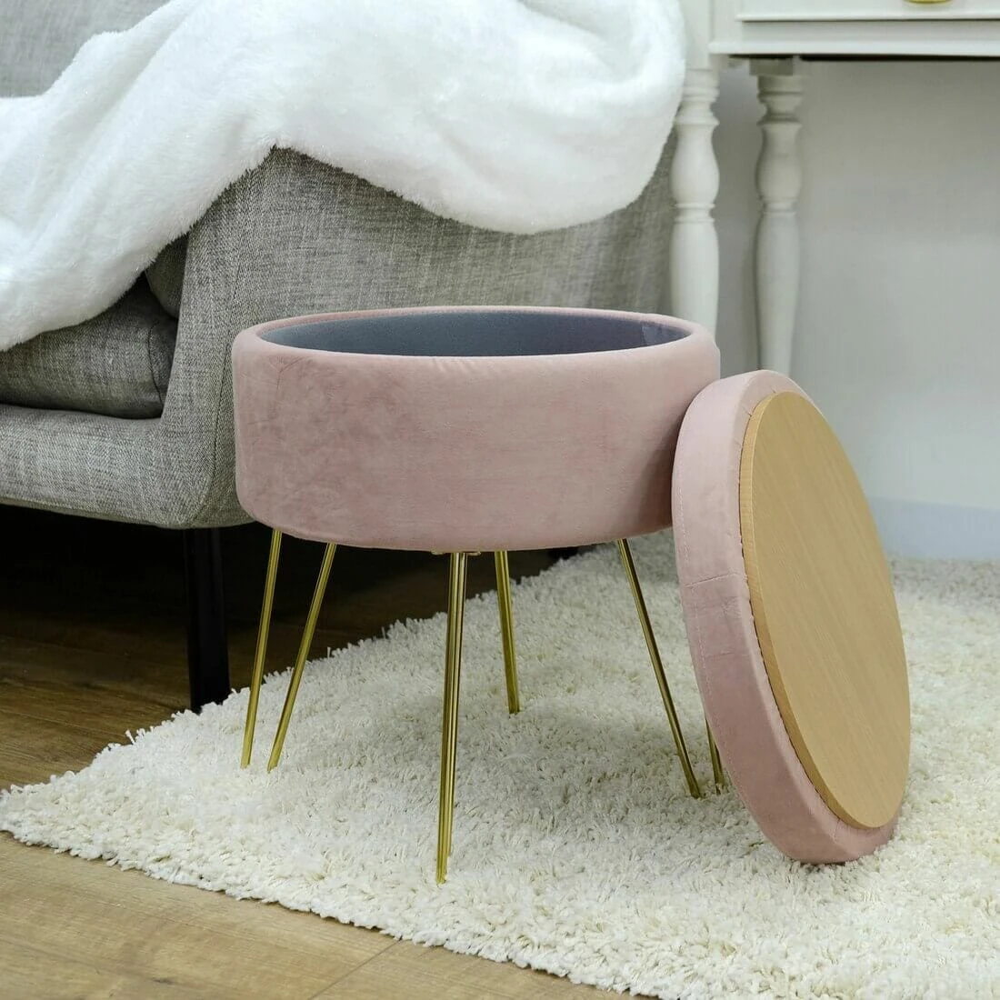 Hodge & Hodge Aria Plush Velvet Storage Stool With Gold Legs 6 Hodge & Hodge Aria Plush Velvet Storage Stool With Gold Legs - Image 6
