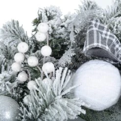 Snow Flocked Christmas Wreath With Grey Tartan Bows 60cm -XS-Stock XS6434 1600 2 69375.1567498365.1100.1100