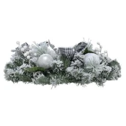Snow Flocked Christmas Wreath With Grey Tartan Bows 60cm -XS-Stock XS6434 1600 3 60293.1567498370.1100.1100