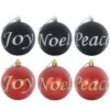 6pk Joy Peace Noel Christmas Tree Baubles Black Or Red 8cm