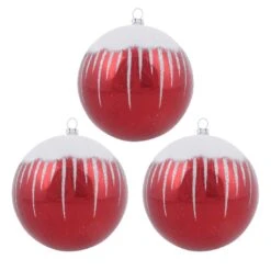 3pk Shiny Christmas Tree Baubles With Glitter Snowscape