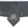 Christmas Tree Tablecloths Napkins Grey Fabric Embroidered