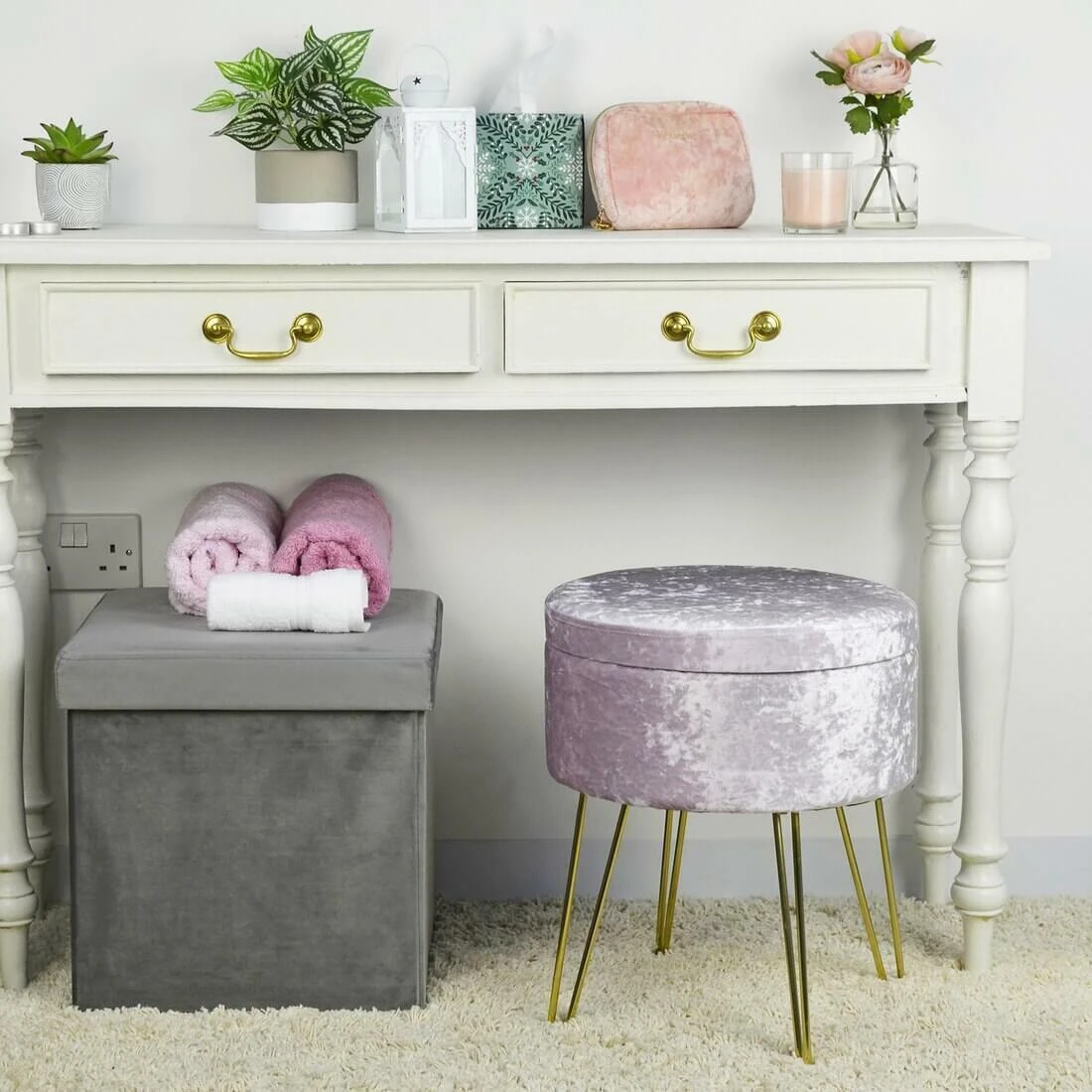 Hodge & Hodge Aria Plush Velvet Storage Stool With Gold Legs 11 Hodge & Hodge Aria Plush Velvet Storage Stool With Gold Legs - Image 11