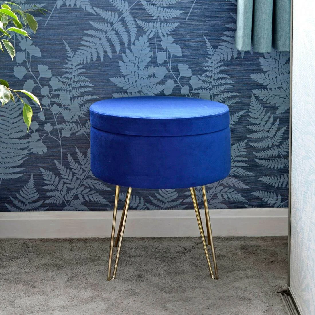 Hodge & Hodge Aria Plush Velvet Storage Stool With Gold Legs 1 Hodge & Hodge Aria Plush Velvet Storage Stool With Gold Legs