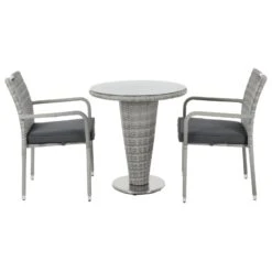 Cone Bistro Set Grey Rattan Garden Table Chairs -XS-Stock XS7014 1600 2