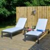 Azuma Grey Sun Lounger Set Garden Recliners Table Aluminium
