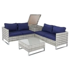 Treviso Garden Sofa Set Grey Rattan Coffee Table Ottoman -XS-Stock XS7056 1600 2