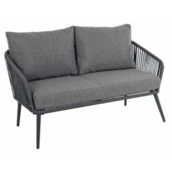 Teramo Garden Sofa Set Black Metal String Seats Glass Table -XS-Stock XS7068 1600 7