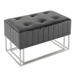 Set Of 2 Nesting Stools Velvet Padded Seats Silver Metal Legs -XS-Stock XS7091 1600 4 opt