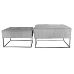 Set Of 2 Nesting Stools Velvet Padded Seats Silver Metal Legs -XS-Stock XS7092 1