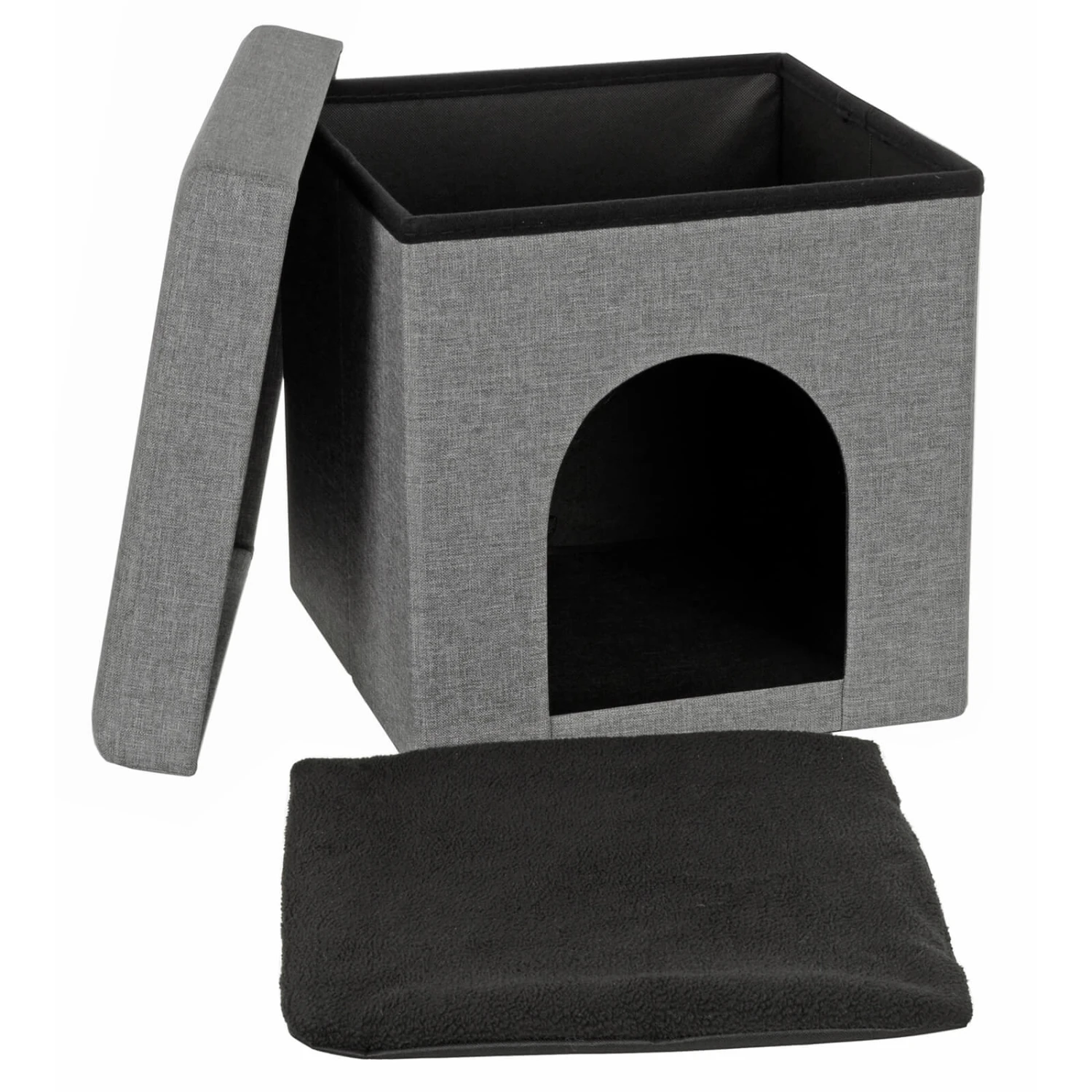 Grey Foldable Pet House Ottoman Seat Cat Dog Kennel Bed 38cm 4 Grey Foldable Pet House Ottoman Seat Cat Dog Kennel Bed 38cm - Image 4