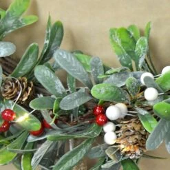 16" Light Up Christmas Wreath Mistletoe Berries Battery Op -XS-Stock XS7141 LS 1600 2 opt