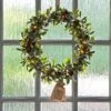16" Light Up Christmas Wreath Mistletoe Berries Battery Op
