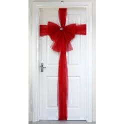 Christmas Door Bow Decoration Diamante Tie Red Silver -XS-Stock XS7224 1a opt