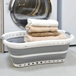 Collapsible Laundry Basket Space Saver Curved Side 37L -XS-Stock XS7226 LS 1600 1a opt