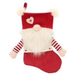 54cm Gonk Christmas Stocking Arms Beard Pom Poms Grey Red -XS-Stock XS7246 1 opt
