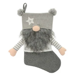 54cm Gonk Christmas Stocking Arms Beard Pom Poms Grey Red -XS-Stock XS7247 1 opt