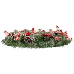 30" Christmas Wreath Candy Canes Sweets Snow Pine Cones -XS-Stock XS7272 2 opt