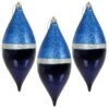 3pk Large Teardrop Christmas Tree Baubles 18cm Navy Silver