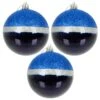 3pk Large Round Christmas Tree Baubles 8cm Navy Silver