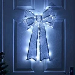 Light Up Christmas Door Bow Decoration Glitter 60cm