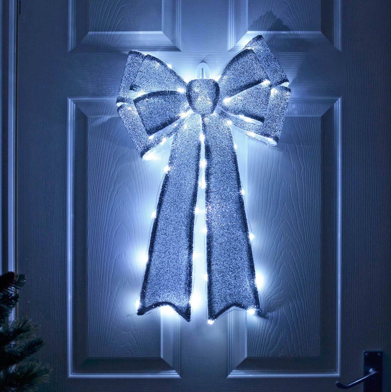 Light Up Christmas Door Bow Decoration Glitter 60cm 1 Light Up Christmas Door Bow Decoration Glitter 60cm