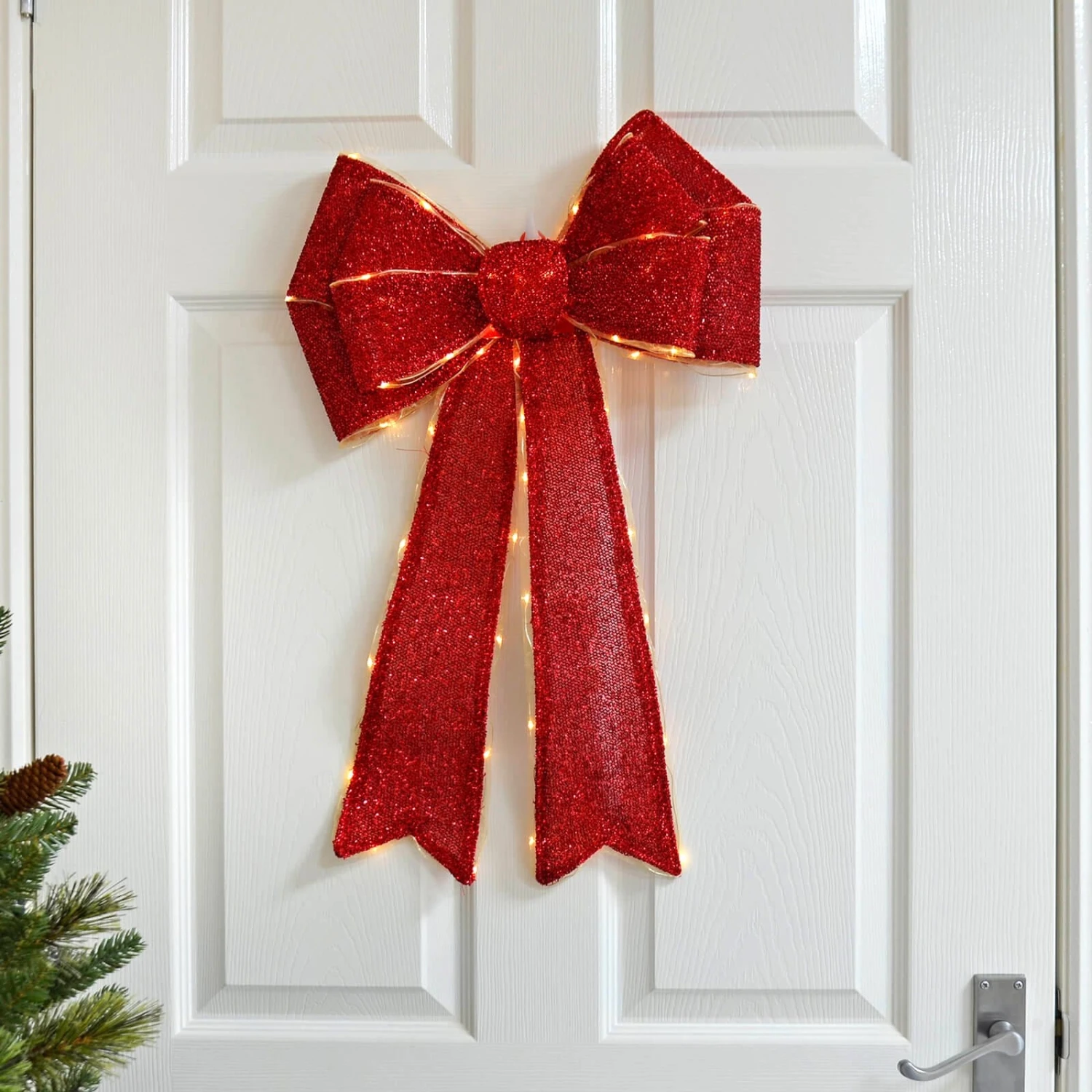 Light Up Christmas Door Bow Decoration Glitter 60cm 2 Light Up Christmas Door Bow Decoration Glitter 60cm - Image 2