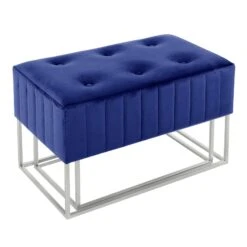 Set Of 2 Nesting Stools Velvet Padded Seats Silver Metal Legs -XS-Stock XS7304 1600 4 opt