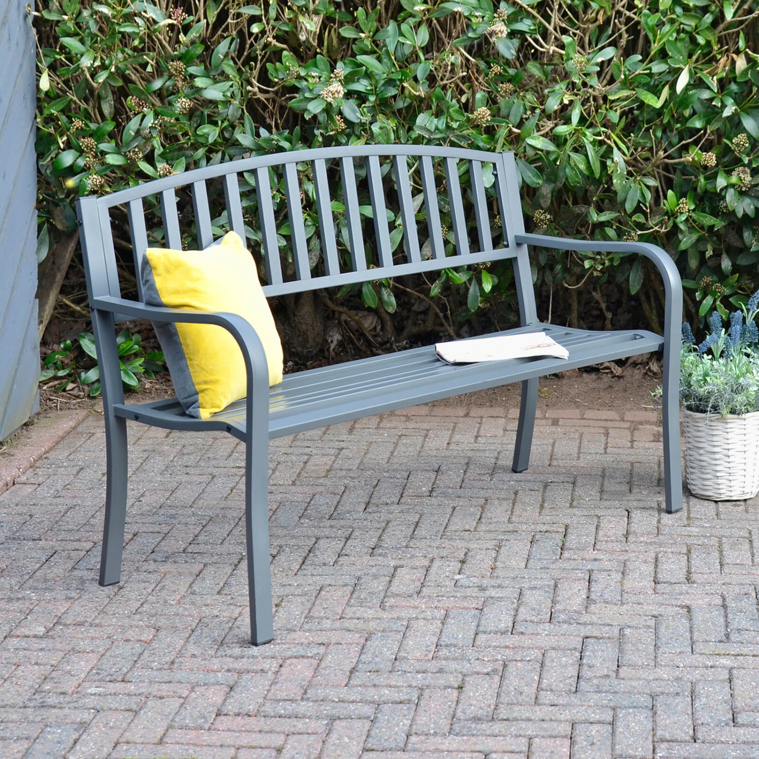 Grey Metal Garden Bench 2 Seater Coated Steel Azuma Cazorla 1 Grey Metal Garden Bench 2 Seater Coated Steel Azuma Cazorla